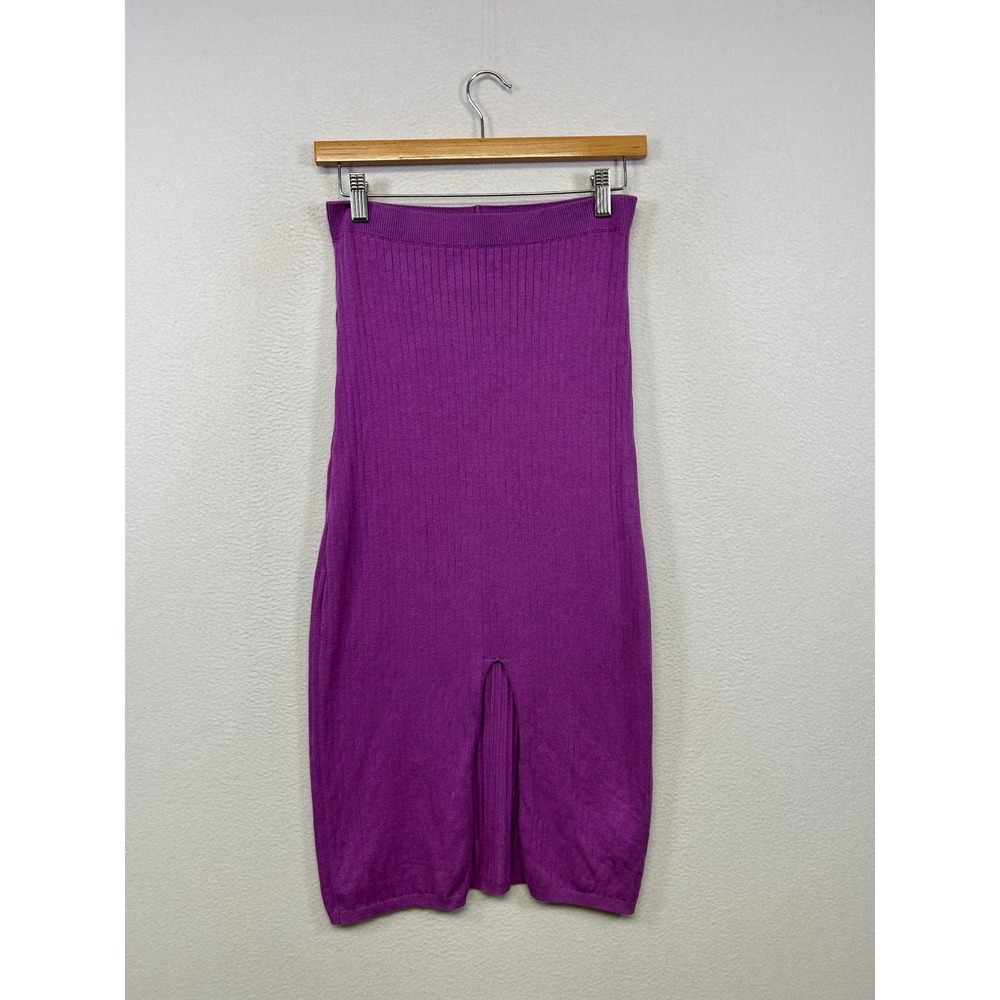 Boho Free People Womens S Purple Ribbed Knit Front Slit Midi Pencil Skirt Soft